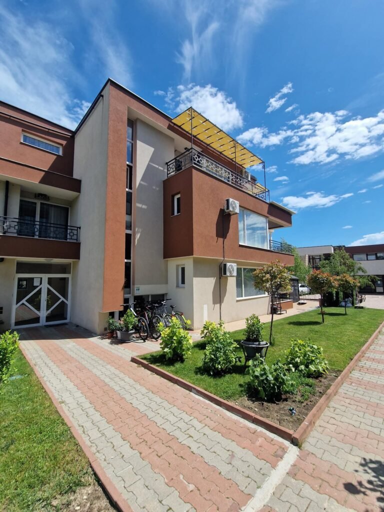 Exterior of Ferano Beach Apartments, a beachfront apartment complex in Nessebar, Bulgaria